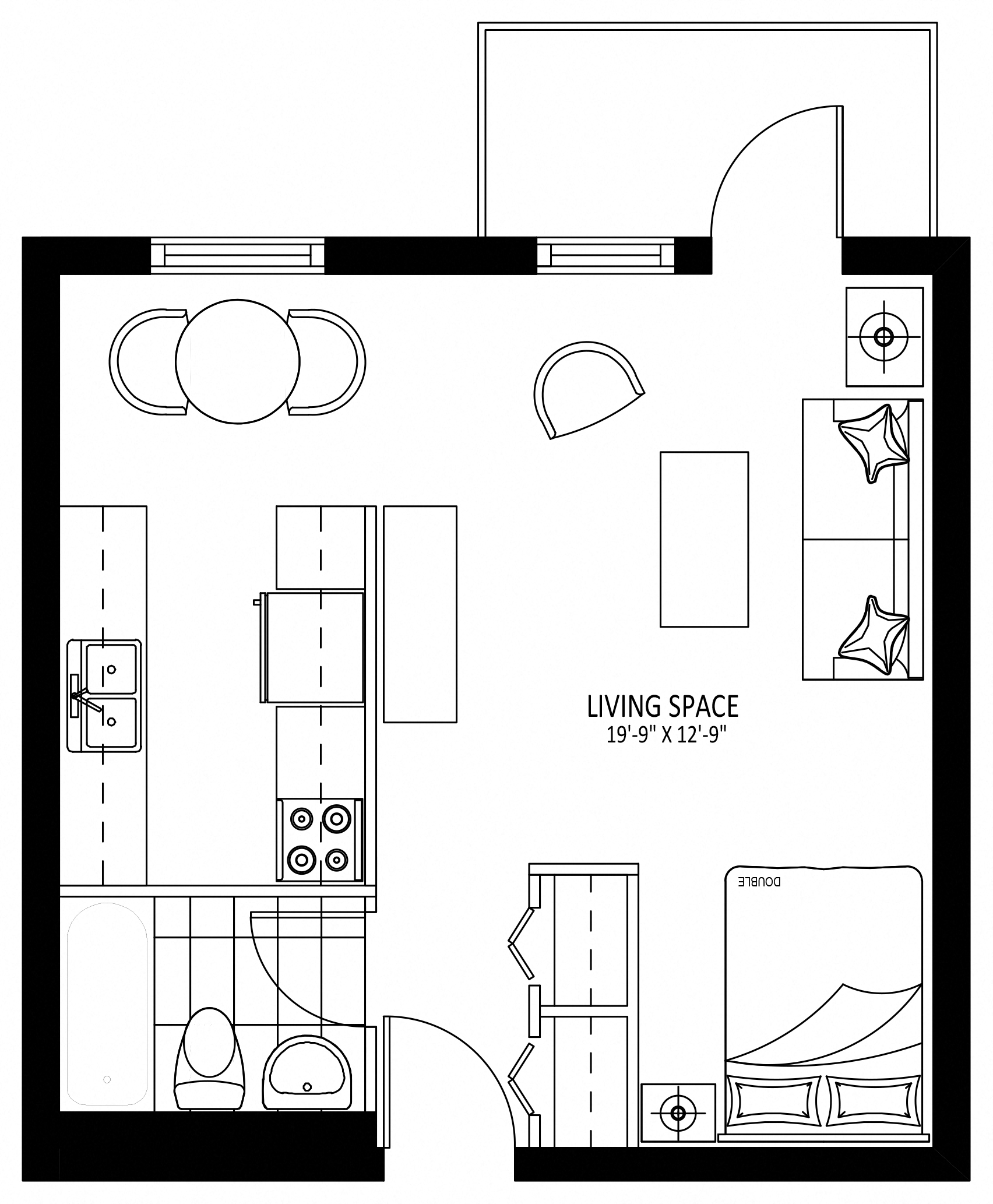 Floor plan for studio, 1 bath, 460 sqft